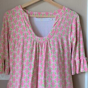 TRACY NEGOSHIAN Pink and Green Ruffle Sleeve Mini Dress
